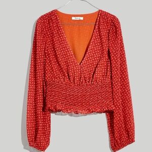 Madewell Julianne Smocked-Waist Top red Small S